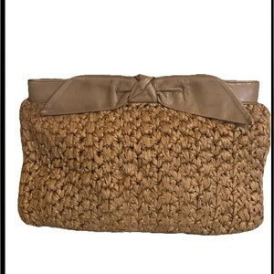 Morris Moskowitz Vintage Straw Rafia Woven Handbag Clutch Crossbody W/ Bow 12x8”